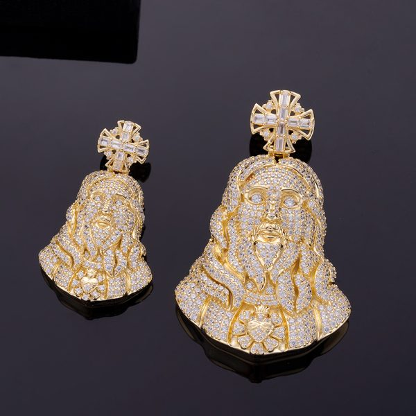 925 Moissanite Gold jesus pendant Character pendant Religious Pendant round baguette stones