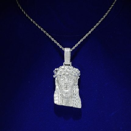 925 Moissanite Rhodium jesus pendant Character pendant Religious Pendant round baguette stones