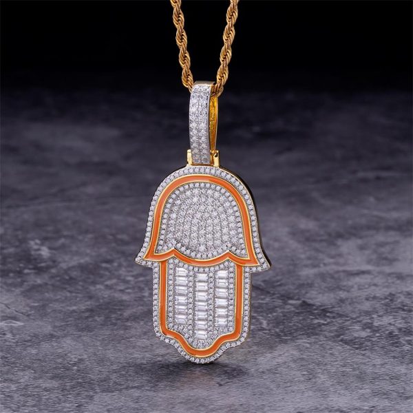 925 K Moissanite Gold Hamas + Fatima pendant Religious Pendant