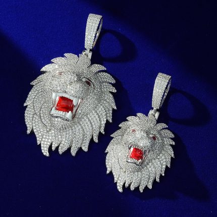 925 Moissanite Rhodium lion pendant animal pendant Stylish pendant