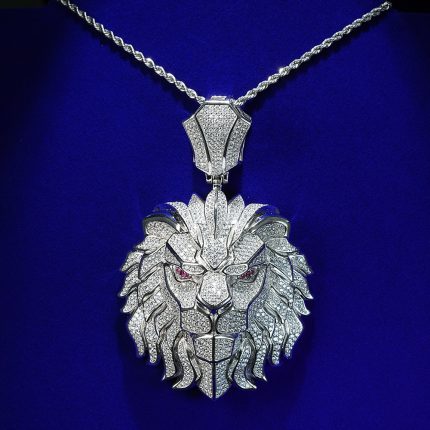 925 K Moissanite Rhodium lion pendant animal pendant Stylish pendant