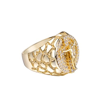 925 K Silver Moissanite Gold Religious Ring round baguette stones