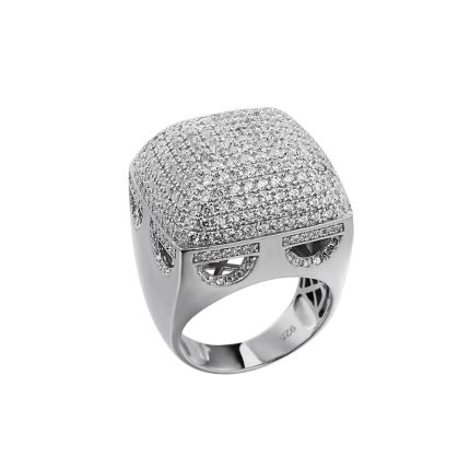 925K silver rhodium ring with VVS moissanite diamonds.