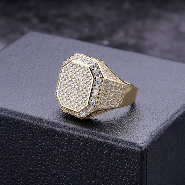 925K Silver Moissanite Diamond VVS Gold Ring with Round & Baguette Stones,