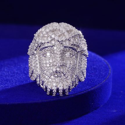 925K Silver Moissanite VVS D Diamond 23g Ring featuring a bold Jesus Face design.