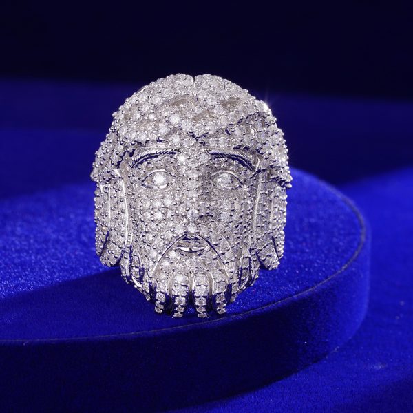 925K Silver Moissanite VVS D Diamond 23g Ring featuring a bold Jesus Face design.