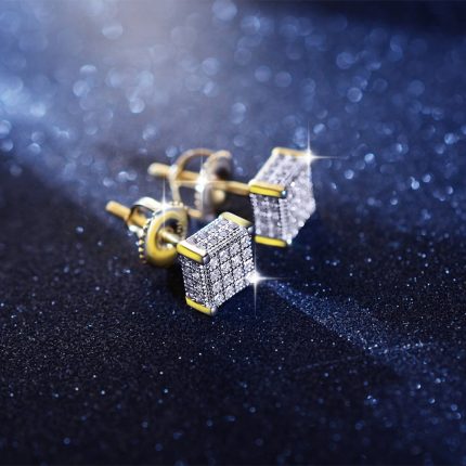 Two-tone square stud earrings crafted in 925 Silver or 10K/14K/18K gold, 1.92g 2.15g