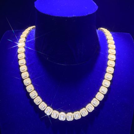 10.2mm Diamond Dancing tennis chain crafted in 925K silver with gold plating,