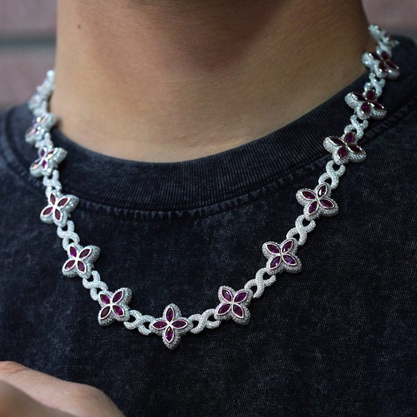 Diamond dancing clover link with red enamel chain