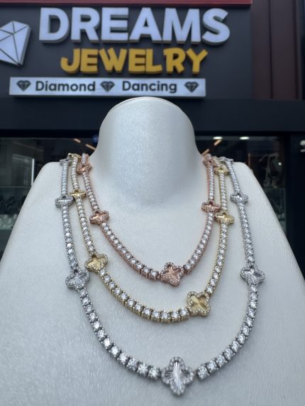 925K Moissanite VVS D Tennis 3MM Chain with clover MAN & WOMAN