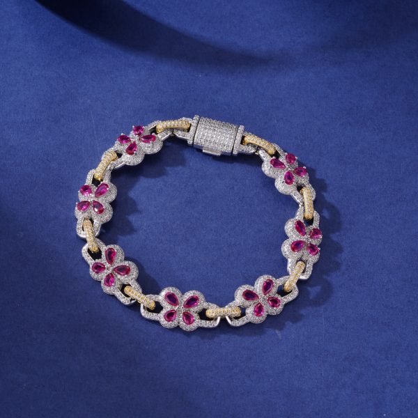 925 Silver Two-Tone Bracelet featuring VVS D-color Moissanite diamonds with round and baguette stones – a bold mix of elegance and luxury.