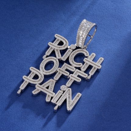 “Rich Off Pain” Pendant set with flawless VVS D-color Moissanite diamonds 58.4g