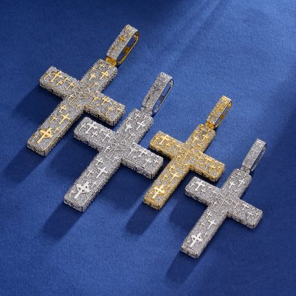 925K Silver “Cross in Cross” Pendant iced with VVS D-color Moissanite diamonds – a layered symbol of faith, depth, and Diamond Dancing brilliance.