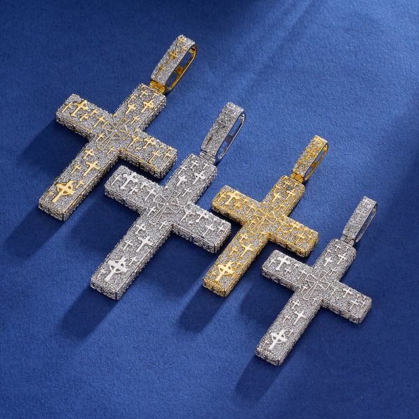 925K Silver “Cross in Cross” Pendant iced with VVS D-color Moissanite diamonds – a layered symbol of faith, depth, and Diamond Dancing brilliance.
