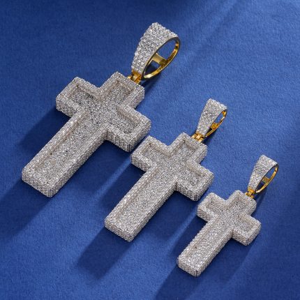 Moissanite VVS D-Color Cross Pendant surrounded by brilliant stones Diamon Dancing.