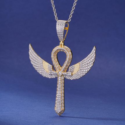 Bold and symbolic, this Ankh Wings Cross Pendant features VVS D-color