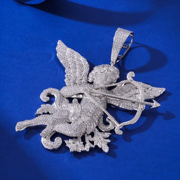 Angel Pendant 4x4in Cupid angel pendant iced with VVS D moissanite stones.