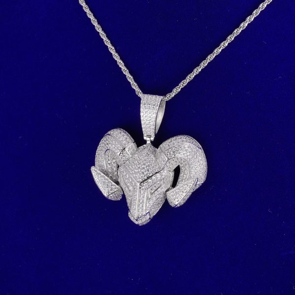 Ram head pendant iced in VVS D-color moissanite.