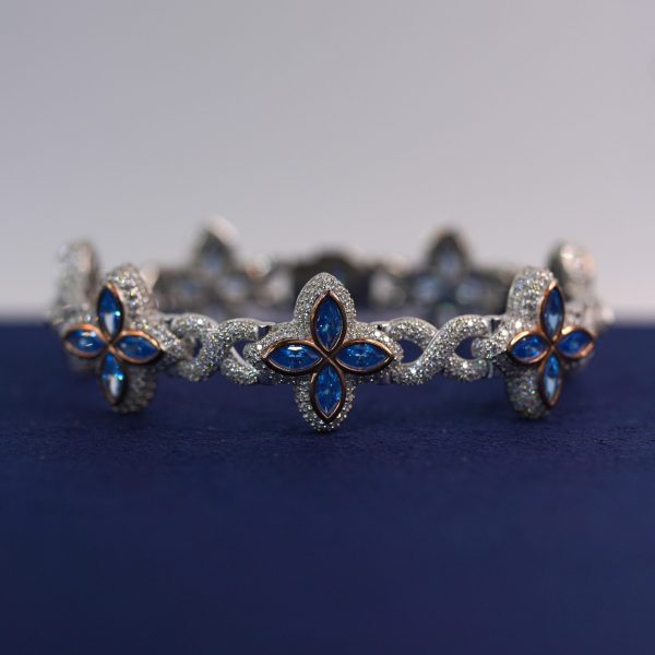 Diamond dancing blue marquise stones bracelet