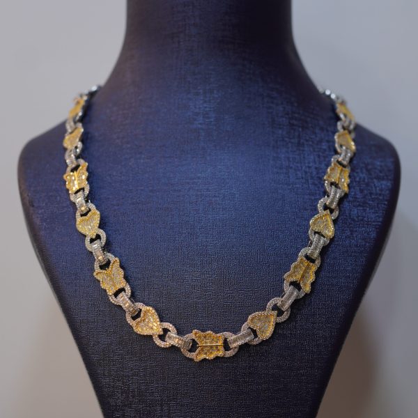 two-tone iced butterfly heart chain