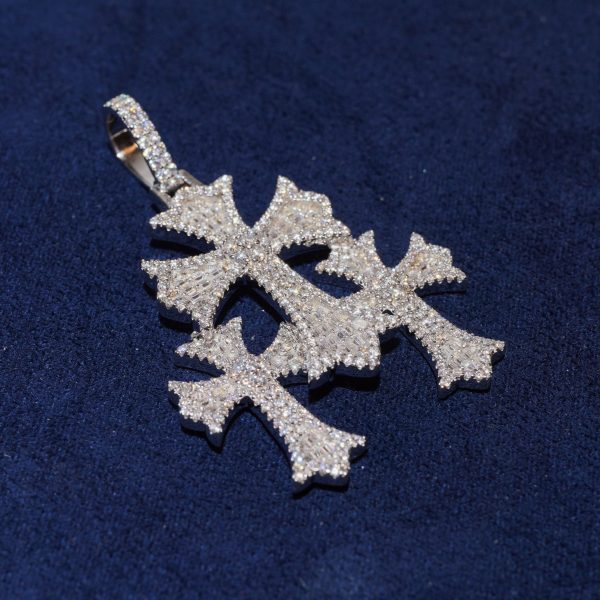 Diamond Dancing Iced-Out 3 Cross Pendant