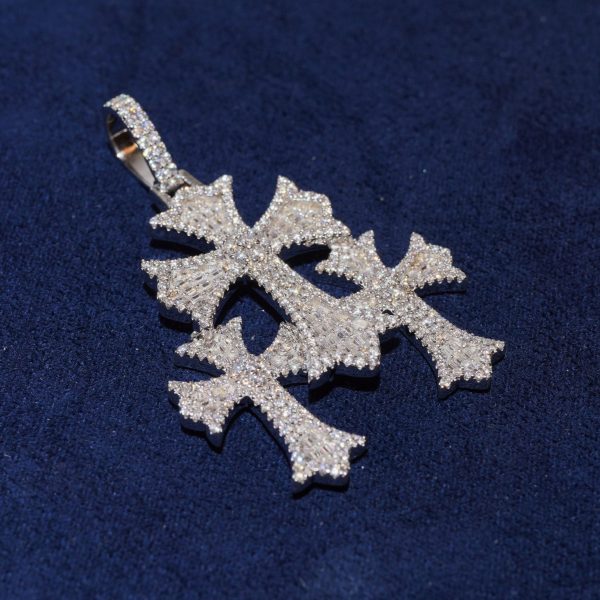 Diamond Dancing Iced-Out 3 Cross Pendant