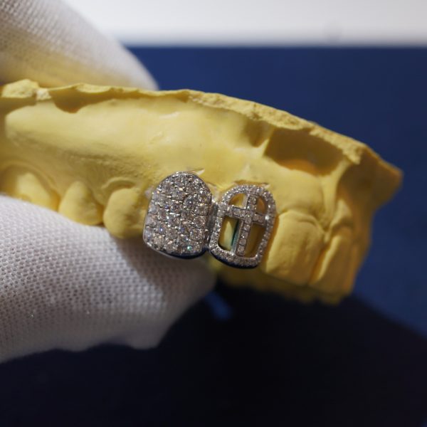 A unique Chrome Hearts custom open face diamond dancing grillz