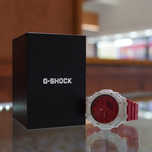 A custom iced-out G-Shock watch , Diamond dancing