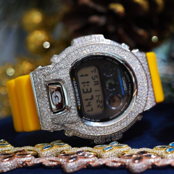 A custom iced-out G-Shock watch , Diamond dancing