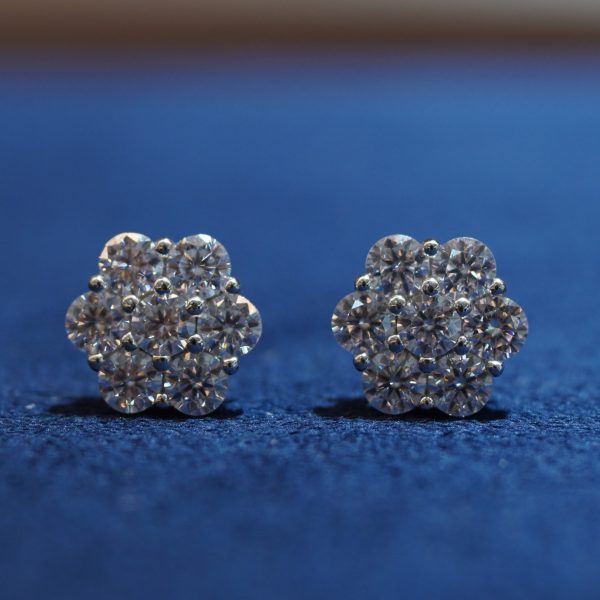 diamond flower cluster stud earrings